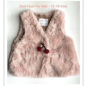 Zara Faux Fur Vest with Cherries • 12-18 mos.